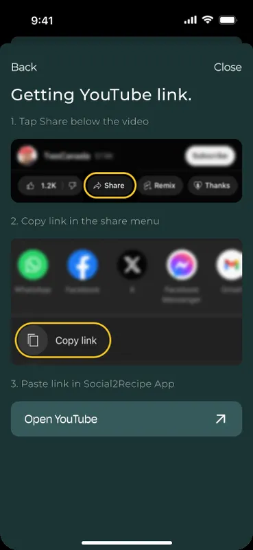 Copy a video URL from YouTube or TikTok